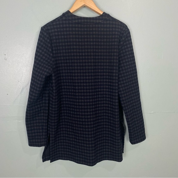 Theory Slit‎ Cardigan Gingham Navy Gray Sweater Sz L - Picture 6 of 7